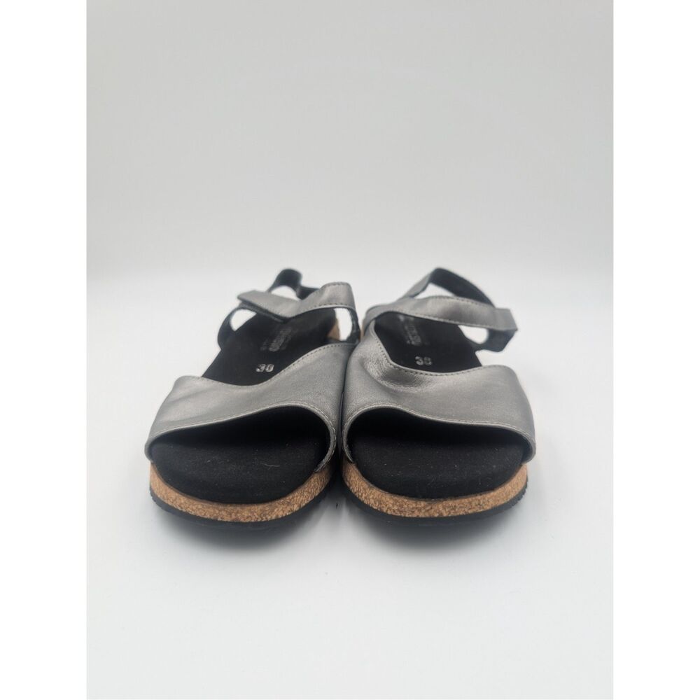 Mephisto Women's 38 / 8 Gray Silver Leather Cork Platform Sandals